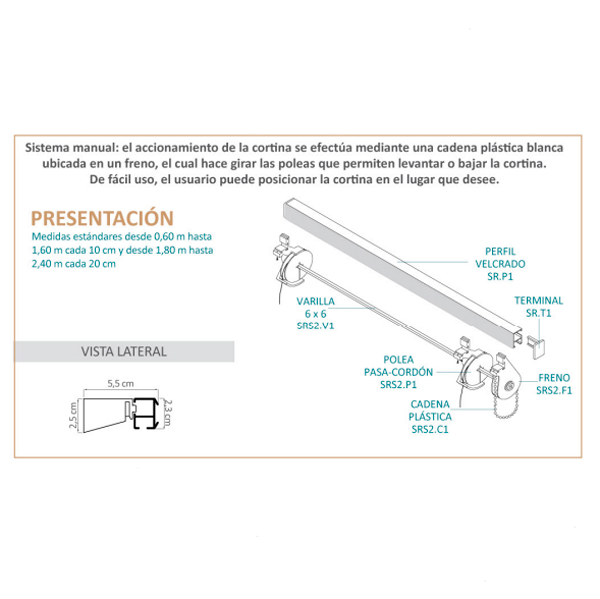 Cortinas Romanas Sistema A Cadena Plastica x 0,60 mts